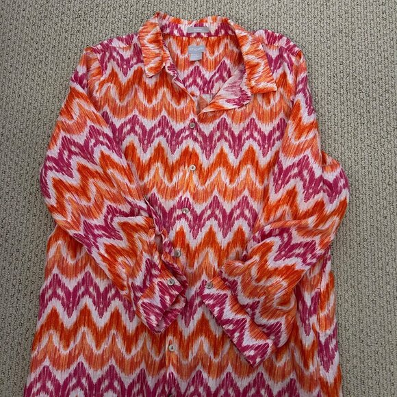 CHICO'S Womens Multicolor Linen Tunic Long Sleeve No Iron Shirt Dress SZ3/US XL - Picture 7 of 7